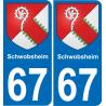 67 Schwobsheim autocollant sticker plaque immatriculation auto ville