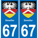 67 Siewiller autocollant sticker plaque immatriculation auto ville
