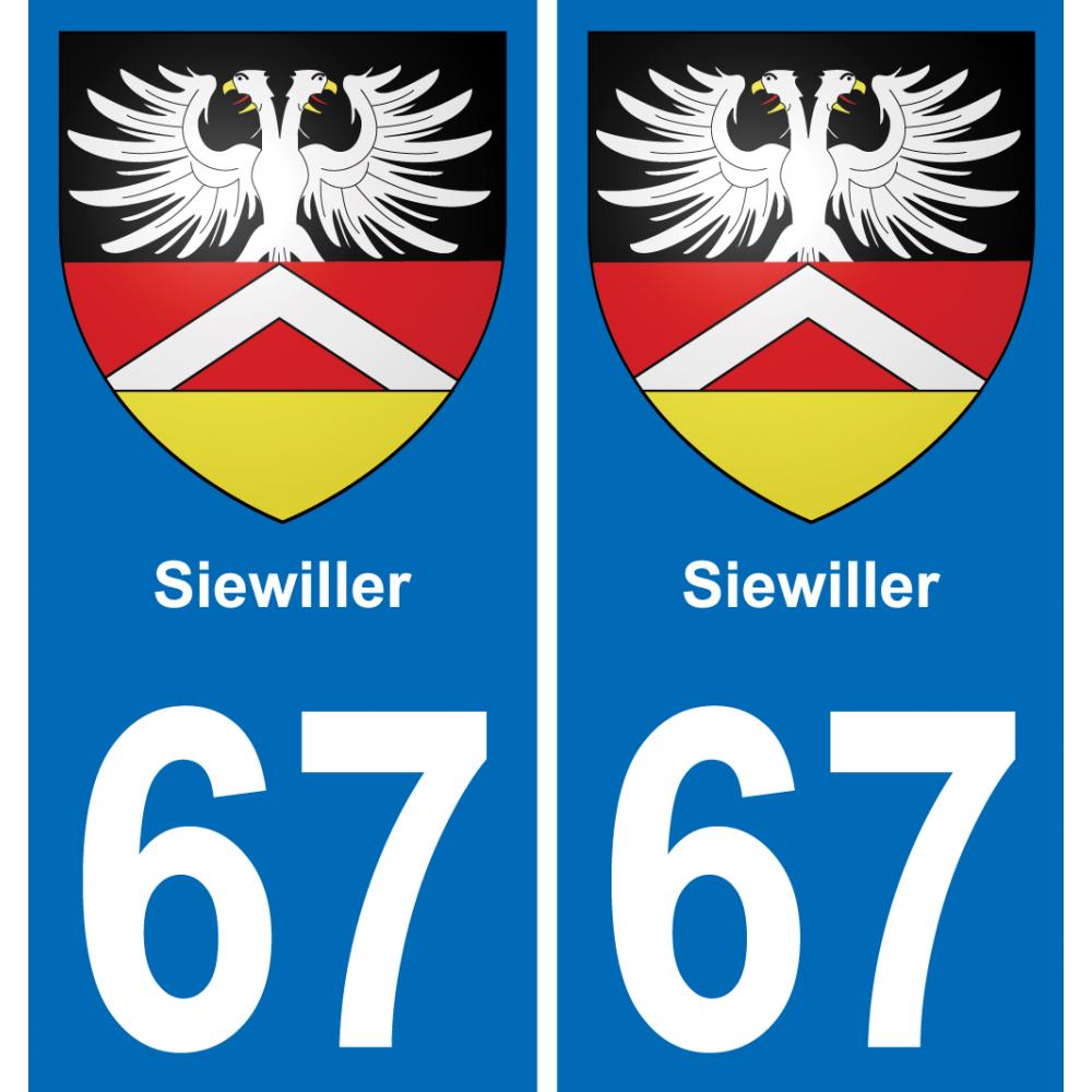67 Siewiller autocollant sticker plaque immatriculation auto ville
