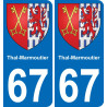 67 Thal-Marmoutier placa etiqueta de registro de la ciudad