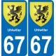 67 Uhlwiller placa etiqueta de registro de la ciudad