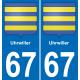 67 Uhrwiller autocollant sticker plaque immatriculation auto ville