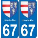67 Uttenhoffen autocollant sticker plaque immatriculation auto ville