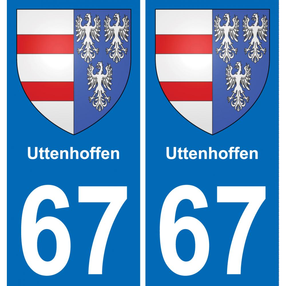 67 Uttenhoffen autocollant sticker plaque immatriculation auto ville