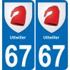 67 Uttwiller autocollant sticker plaque immatriculation auto ville