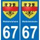 67 Waldolwisheim placa etiqueta de registro de la ciudad