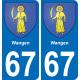 67 Wangen placa etiqueta de registro de la ciudad