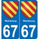 67 Weinbourg autocollant sticker plaque immatriculation auto ville