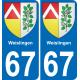 67 Weislingen autocollant sticker plaque immatriculation auto ville