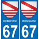 67 Weiterswiller autocollant sticker plaque immatriculation auto ville