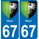 67 Weyer autocollant sticker plaque immatriculation auto ville