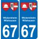 67 Wickersheim-Wilshausen placa etiqueta de registro de la ciudad
