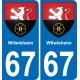 67 Wilwisheim sticker plate registration city