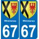 67 Wimmenau autocollant sticker plaque immatriculation auto ville