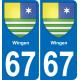 67 Wingen autocollant sticker plaque immatriculation auto ville