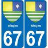 67 Wingen autocollant sticker plaque immatriculation auto ville