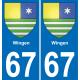 67 Wingen autocollant sticker plaque immatriculation auto ville
