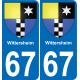 67 Wittersheim autocollant sticker plaque immatriculation auto ville