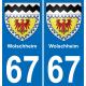 67 Wolschheim autocollant sticker plaque immatriculation auto ville