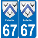 67 Zellwiller placa etiqueta de registro de la ciudad