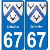 67 Zellwiller autocollant sticker plaque immatriculation auto ville
