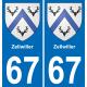 67 Zellwiller sticker plate registration city