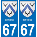 67 Zellwiller autocollant sticker plaque immatriculation auto ville