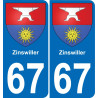 67 Zinswiller autocollant sticker plaque immatriculation auto ville