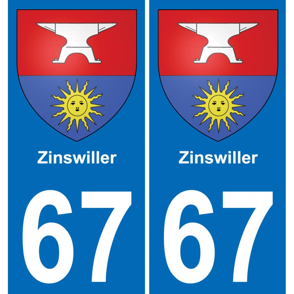 67 Zinswiller autocollant sticker plaque immatriculation auto ville