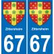 67 Zittersheim autocollant sticker plaque immatriculation auto ville
