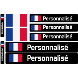 Autocollant Etiquettes casque moto vélo avec drapeau pays sticker identité - texte groupe sanguin nom prénom logo