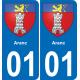 01 Aranc autocollant sticker plaque immatriculation auto ville