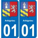 01 Arbignieu autocollant sticker plaque immatriculation auto ville