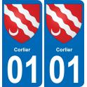 01 Corlier autocollant sticker plaque immatriculation auto ville