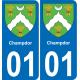 01 Champdor autocollant sticker plaque immatriculation auto ville