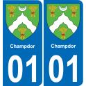 01 Champdor autocollant sticker plaque immatriculation auto ville