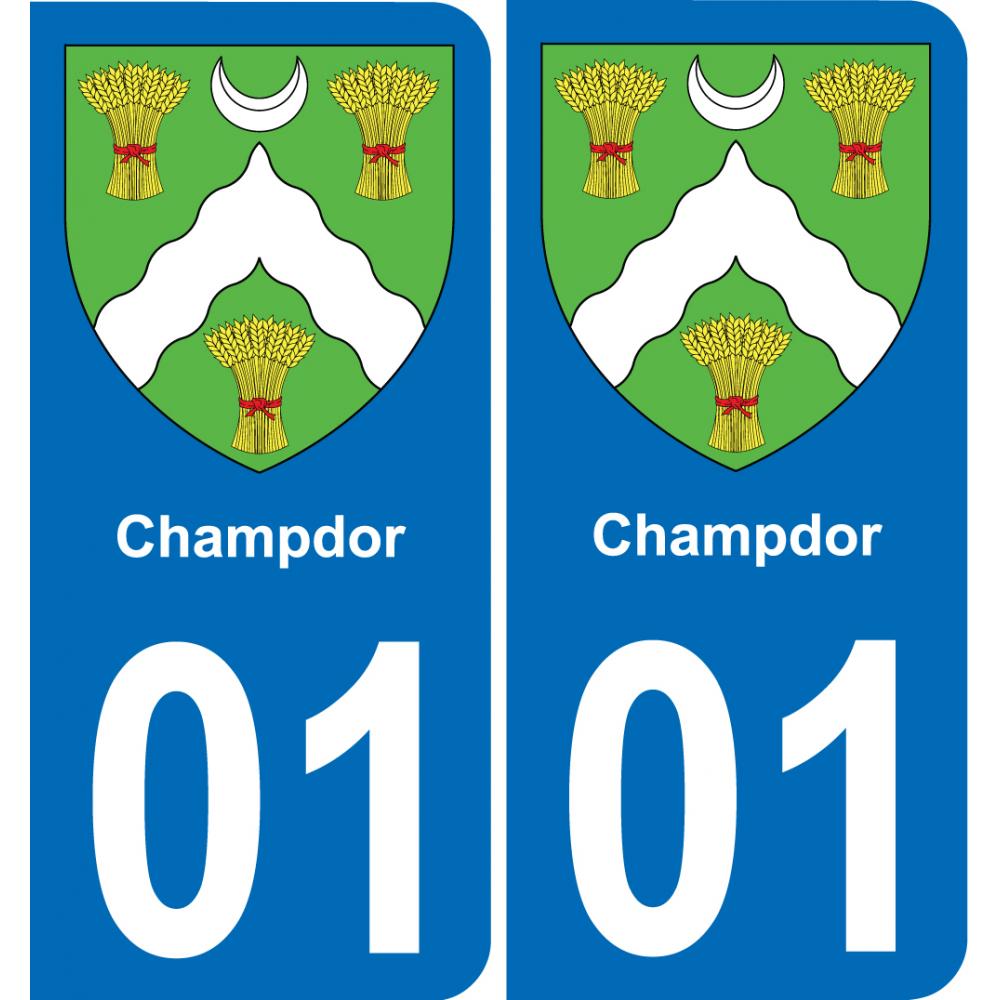 01 Champdor autocollant sticker plaque immatriculation auto ville