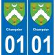 01 Champdor autocollant sticker plaque immatriculation auto ville