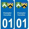 01 Champdor-Corcelles autocollant sticker plaque immatriculation auto ville