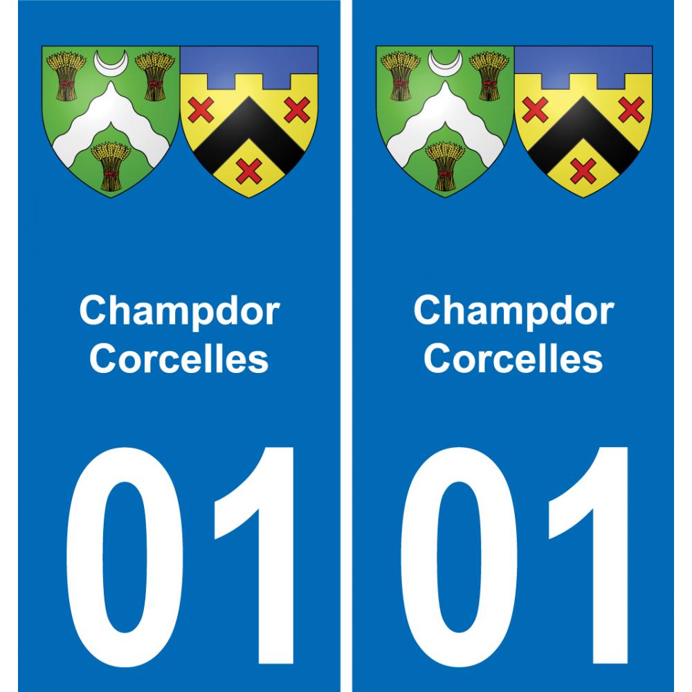 01 Champdor-Corcelles autocollant sticker plaque immatriculation auto ville