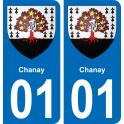 01 Chanay autocollant sticker plaque immatriculation auto ville