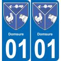 01 Domsure autocollant sticker plaque immatriculation auto ville