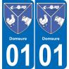 01 Domsure autocollant sticker plaque immatriculation auto ville