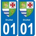01 Druillat autocollant sticker plaque immatriculation auto ville