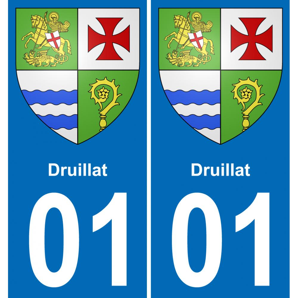 01 Druillat autocollant sticker plaque immatriculation auto ville