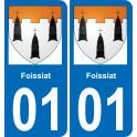 01 Foissiat autocollant sticker plaque immatriculation auto ville
