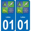 01 Lélex autocollant sticker plaque immatriculation auto ville