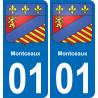 01 Montceaux autocollant sticker plaque immatriculation auto ville