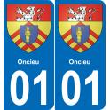 01 Oncieu autocollant sticker plaque immatriculation auto ville