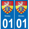 01 Oncieu autocollant sticker plaque immatriculation auto ville